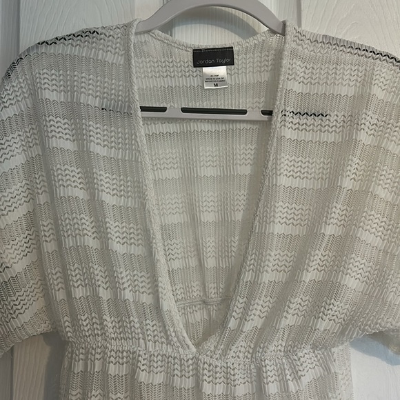 White V-Neck Bathing Suit Coverup See Through - Picture 3 of 5